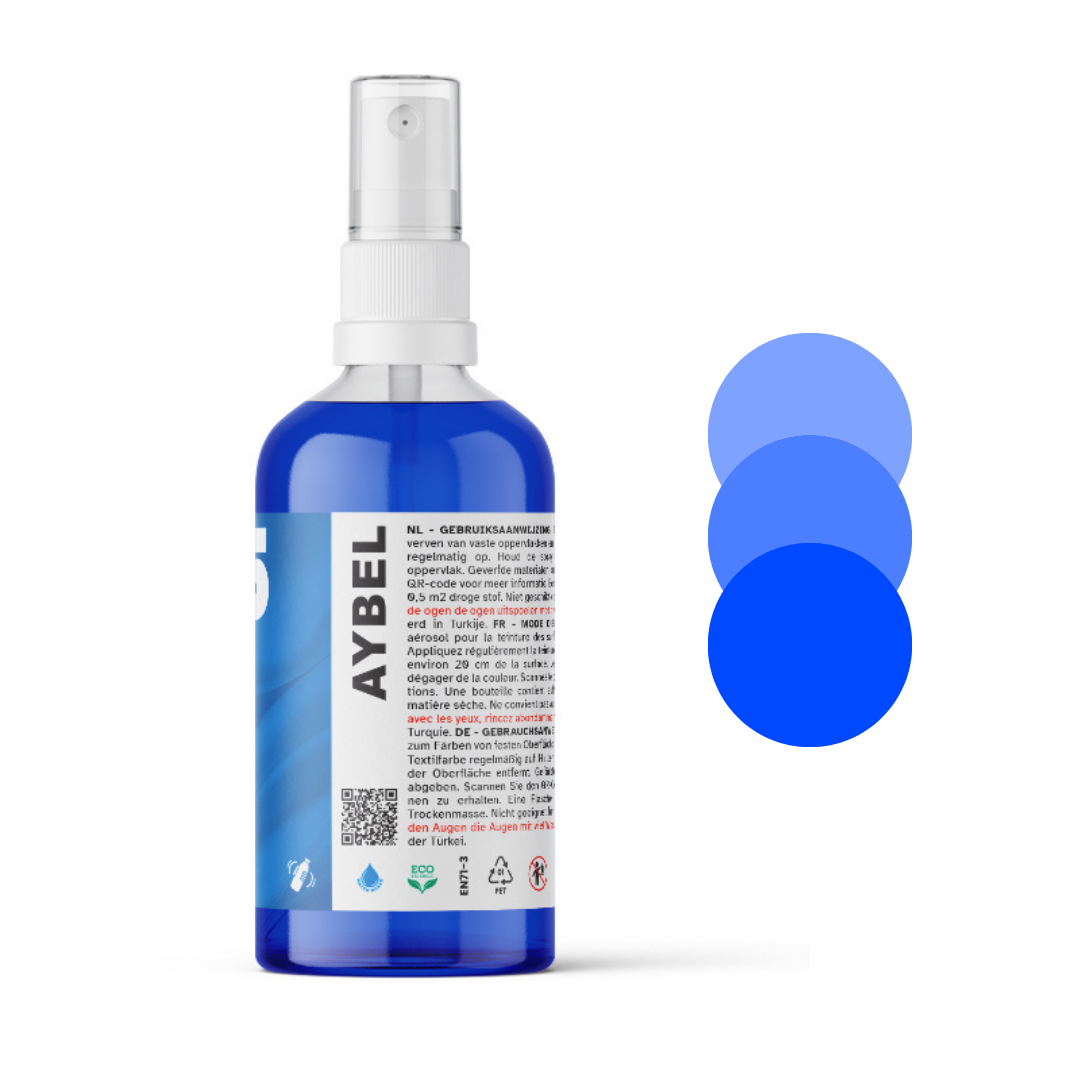 Himmelblå tekstilfarvespray
