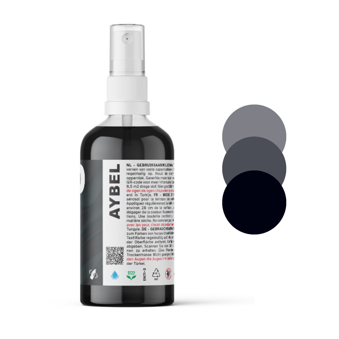 Sort tekstilfarvespray